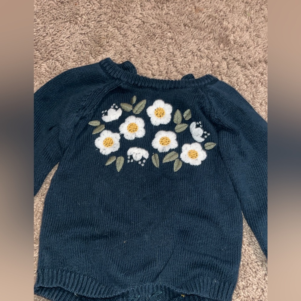 Navy blue and white flower sweater romper